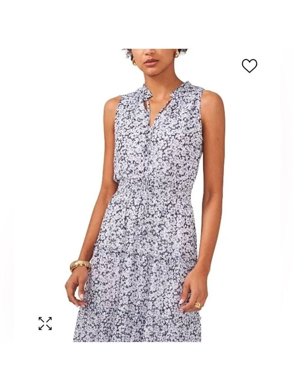 1. State lilacy grey white floral sleeveless tie V-neck tiered maxi dress Summer - Picture 2 of 13